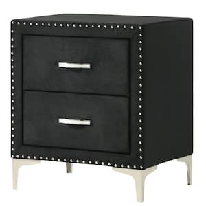 24.02 in. Black, White and Chrome 2-Drawer Wooden Nightstand