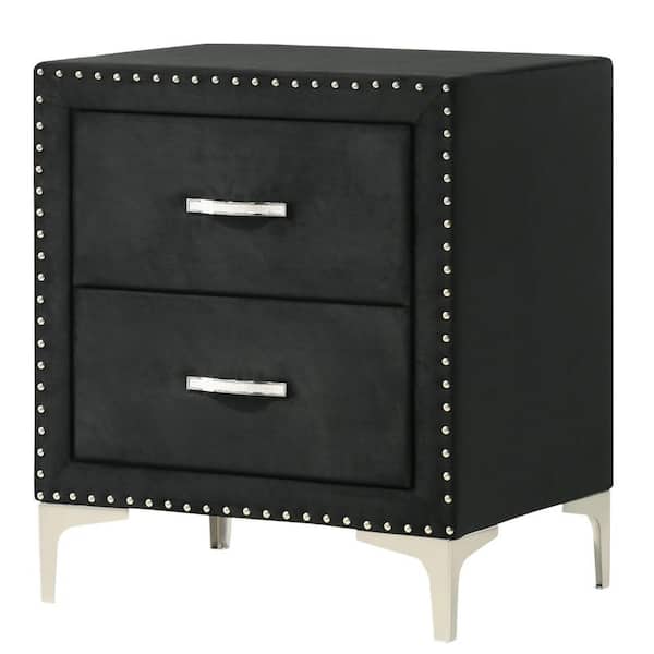 Benjara 24.02 in. Black, White and Chrome 2-Drawer Wooden Nightstand