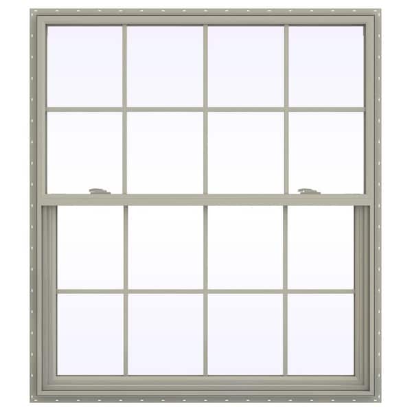 JELD-WEN 47.5 in. x 41.5 in. V-2500 Series Desert Sand Vinyl Single Hung Window with Colonial Grids/Grilles