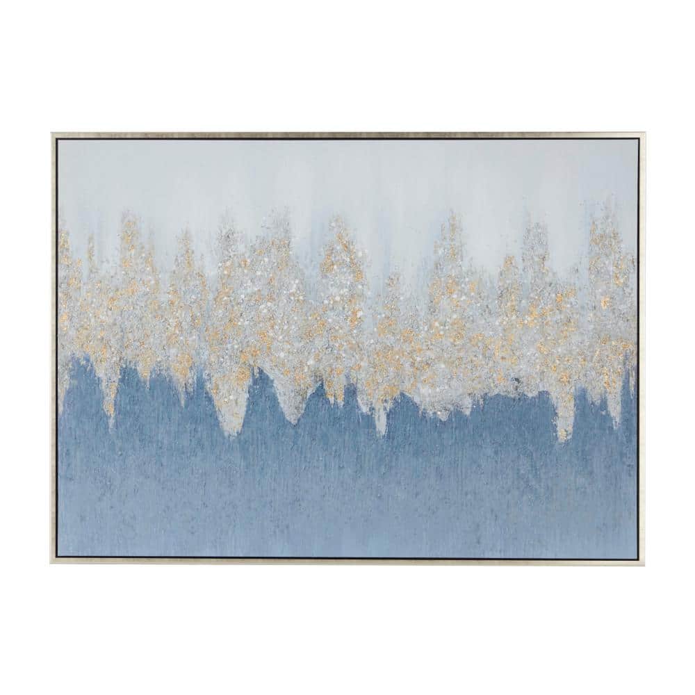 Large Silver Framed Abstract Canvas Wall Art