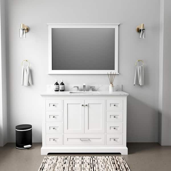 Lexora Dukes 48 in. W x 22 in. D White Single Bath Vanity without Top and 46 in. Mirror
