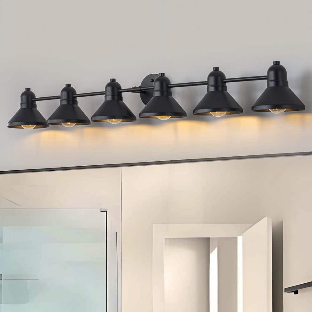 49 in. 6-Light Powder-Coated Black Vanity Light Fixture with Metal Cone Shade price history on PriceWatchPro
