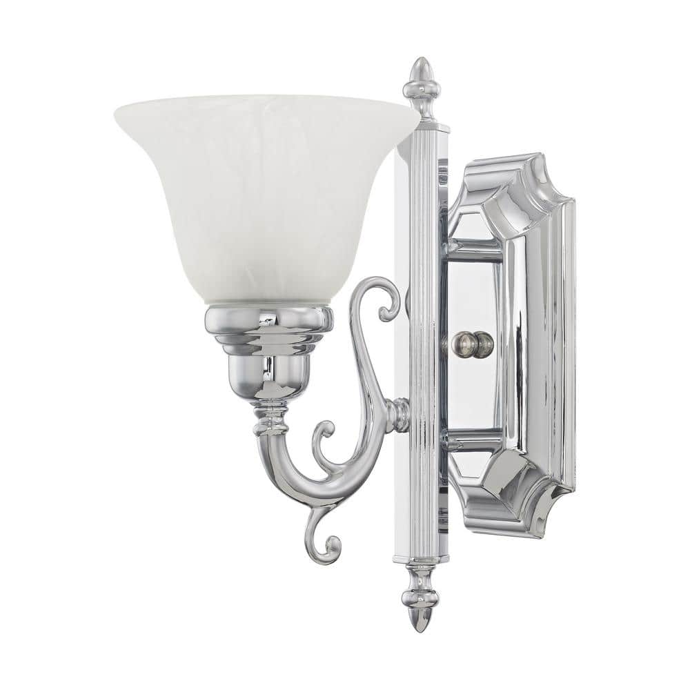 French Regency Polished Chrome 1-Light Bath Vanity with White Alabaster Glass