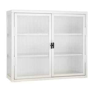 9.10 in. W x 27.60 in. D x 23.60 in. H Bathroom Storage Wall Cabinet in White Double Glass Door, Detachable Shelves