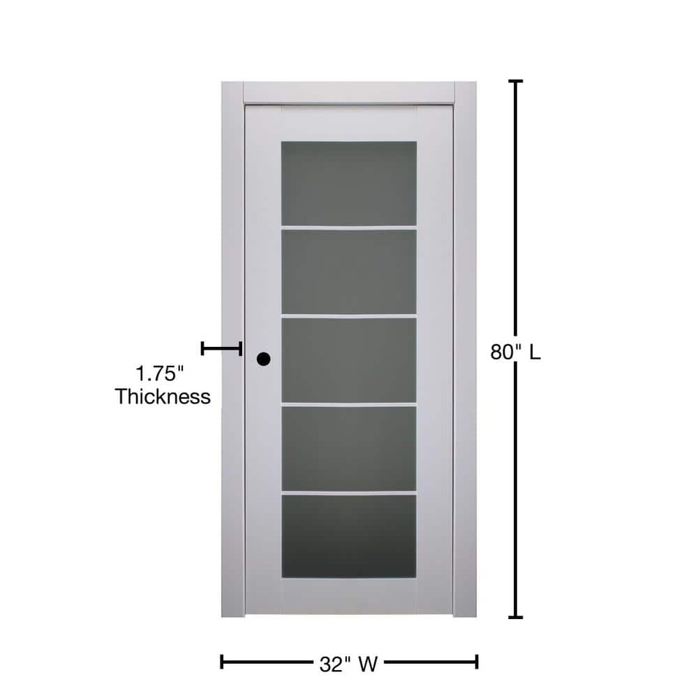 Polar White Solid Core Pine and Frosted Glass 5-Lite Prehung Interior Door