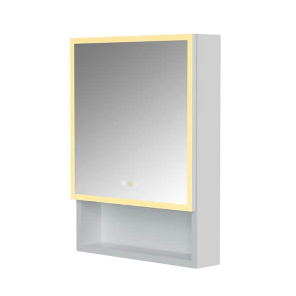 HBEZON 20 in. W x 28 in. H Rectangular Aluminum Alloy Surface Mount Medicine Cabinet with Mirror, Adjustable Shelf, Left Hinge