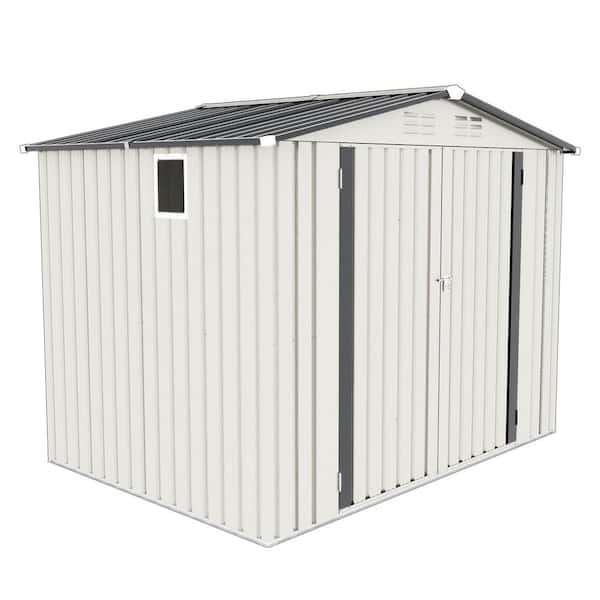 8 ft X 6 FT Gray Metal Outdoor Storage Shed, Tool Shed with Pitched Roof Waterproof with Side Window and Lockable Door
