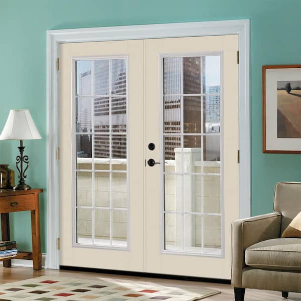 Prehung 15 Lite Primed Smooth Fiberglass Patio Door with Brickmold