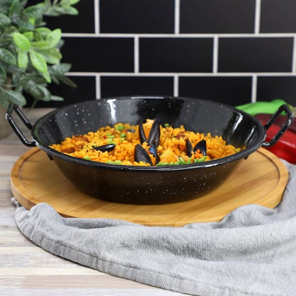 Oster Castillo 9.5 in. Enameled Steel Paella Pan in Speckled Black