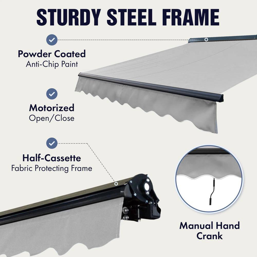 Silver Gray Motorized Patio Awning with LED Lights, 13 x 10 ft