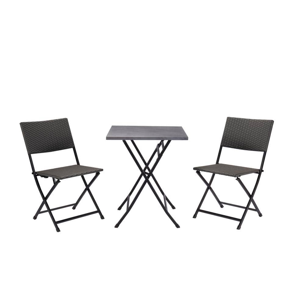 Klara 3-Piece Dark Grey Wicker Folding Outdoor Bistro Set