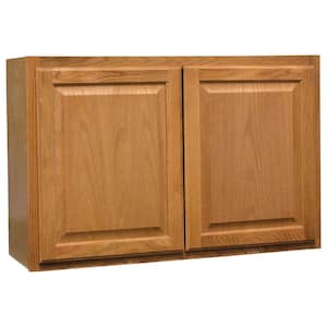 Hampton 36 in. W x 12 in. D x 24 in. H Assembled Wall Bridge Kitchen Cabinet in Medium Oak with Shelf