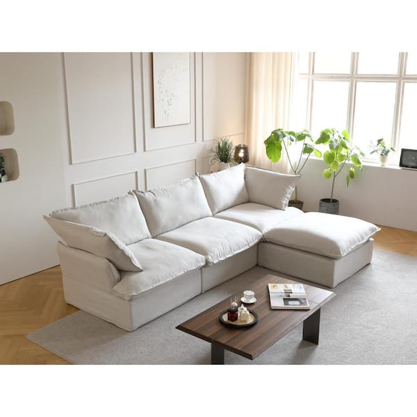 122.82 in. W 4-Piece Flared Arm Modular Velvet Modern Sectional Sofa in Beige L Shaped