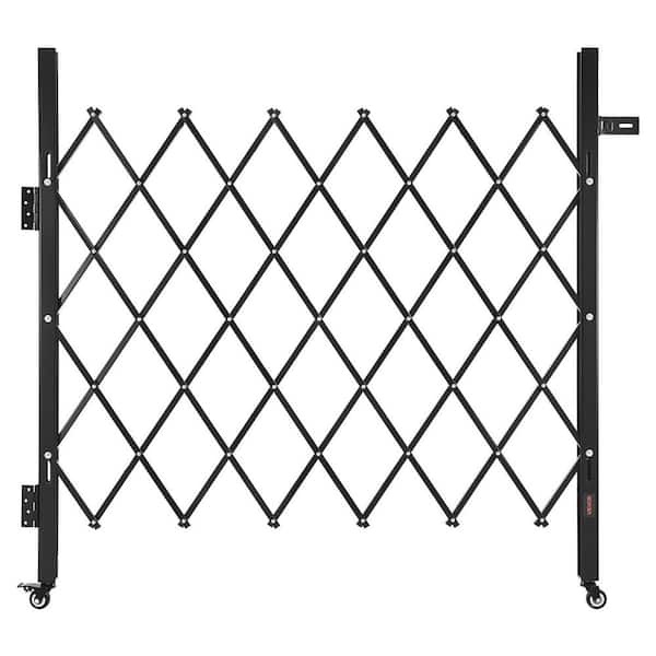 Single Folding Security Gate Lockable Scissor Gate with 360° Swivel Casters Outdoor 43.31 x 51.57 in. Black Steel