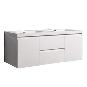 59 in. W x 19.7 in. D x 22.5 in. H Double Sinks Wall Mounted Bath Vanity in White with White Artificial Stone Top