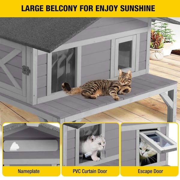 Premium Wooden Cat House for Feral Cats Weatherproof Shelter