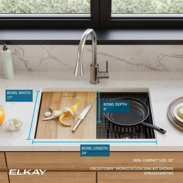 Elkay Crosstown Stainless Steel 33 in. Single Bowl Dual Mount Kitchen Sink with Workstation Kit, Silver