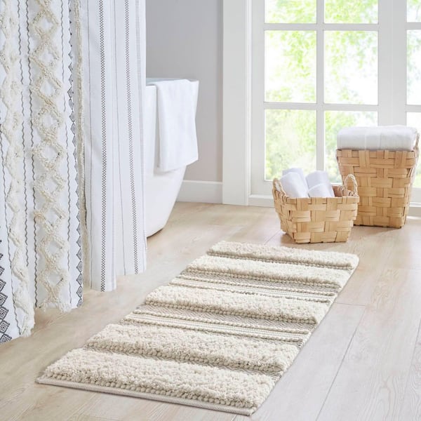 INK+IVY Asher 2 in. x 58 in. Natural Woven Texture Stripe Bath Rug