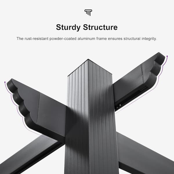 10 ft. x 13 ft. Gray Aluminum Frame Morden Pergola with Gray Retractable Sun Shade Canopy and String Lights for Garden