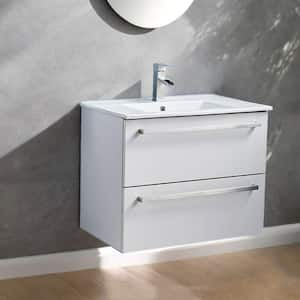 30 in. W x 18 in. D x 24 in. H Floating Bath Vanity in White with White Ceramic Sink