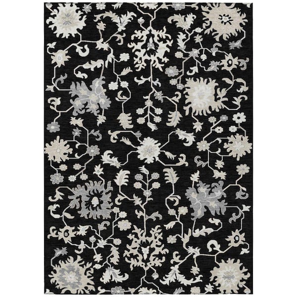 Chantille Machine Washable Indoor/Outdoor Abstract ACN1854 Black 5 ft. x 7 ft. 6 in. Accent Rug