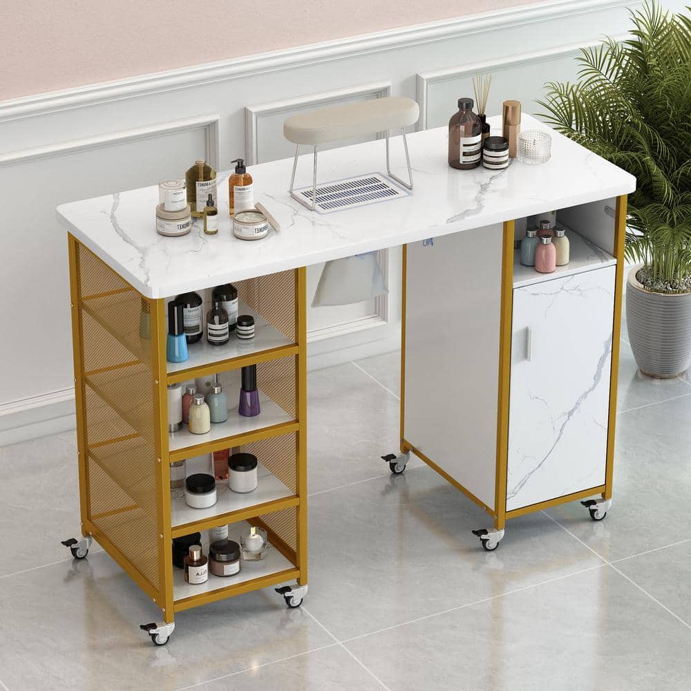 Tileon Manicure Table, Marbling Texture Nail Table with Electric
