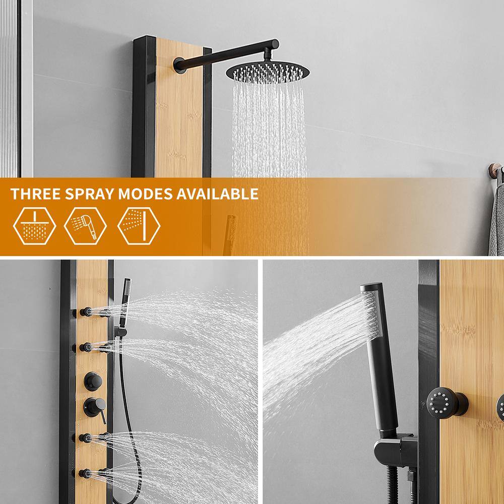 Matte Black and Bamboo 60'' Shower Panel System with Jets