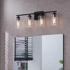 30 in. 4-Light Black Vanity Light with Clear Glass Shades