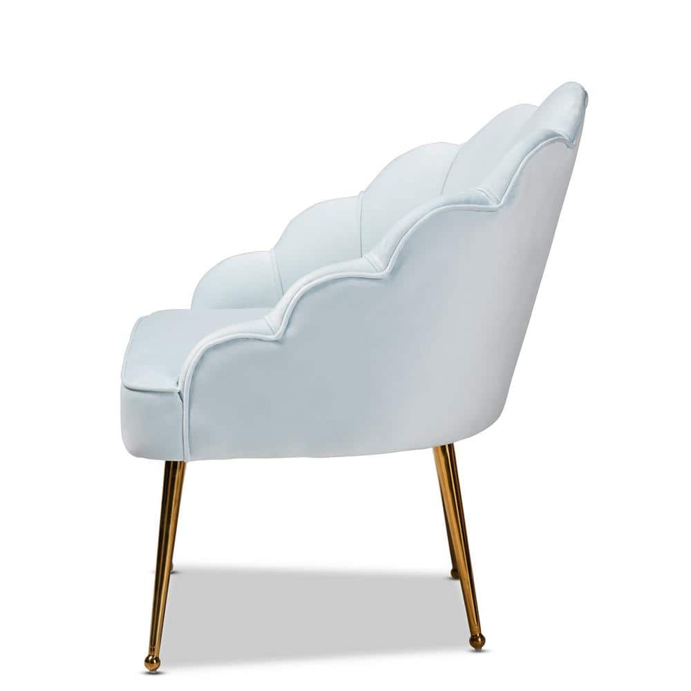 Seashell-Inspired Light Blue Velvet & Gold Accent Chair