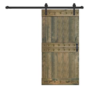 Mid-Century Style 42 in. x 84 in. Aged Barrel DIY Knotty Pine Wood Sliding Barn Door with Hardware Kit