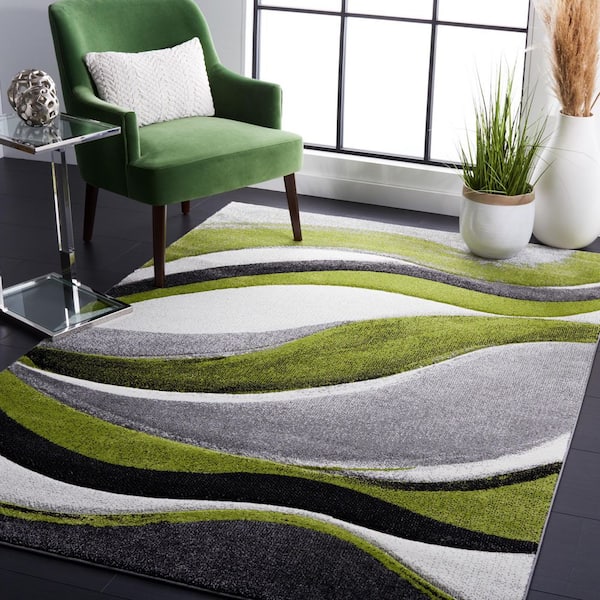 Hollywood 2 ft. x 4 ft. Gray/Green Gradient Waves Area Rug