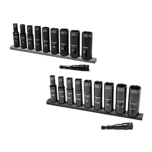 3/8 in. Drive Thin Wall SAE/Metirc 6-Point Impact Socket Set (20-Piece)