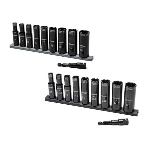 Husky 3/8 in. Drive Thin Wall SAE/Metirc 6-Point Impact Socket Set (20-Piece)