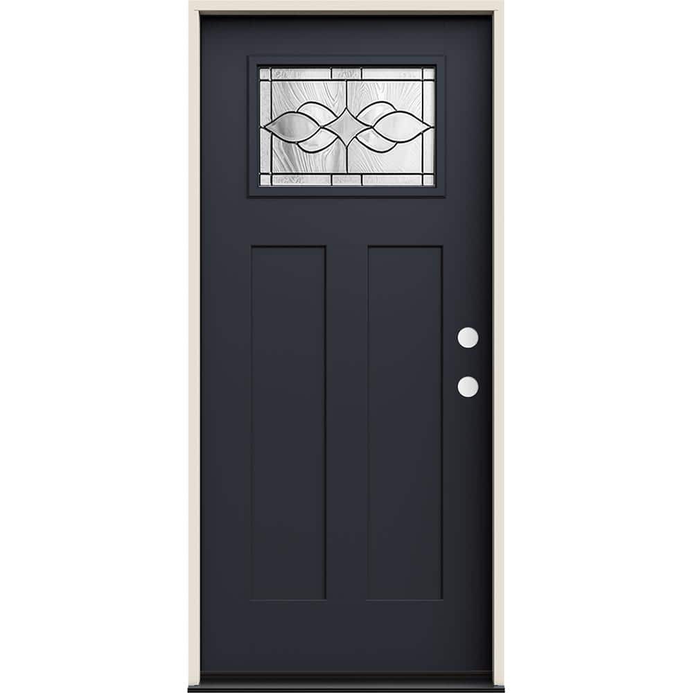 36 in. x 80 in. Left-Hand 1/4 Lite Craftsman Carillon Decorative Glass Black Fiberglass Prehung Front Door price history on PriceWatchPro