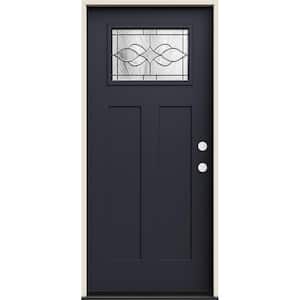 36 in. x 80 in. Left-Hand 1/4 Lite Craftsman Carillon Decorative Glass Black Fiberglass Prehung Front Door