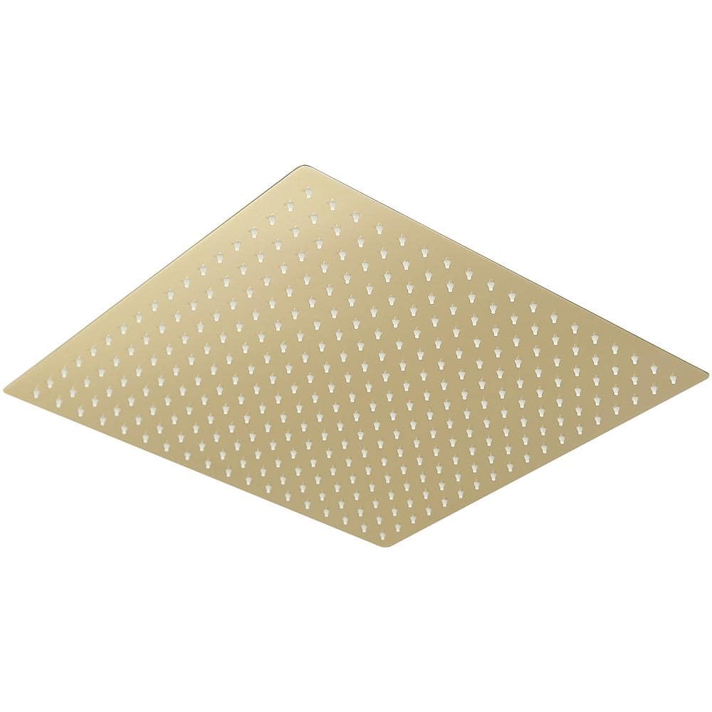 1-Spray 16 in. Single Wall Mount Square Fixed Rain Shower Head in Brushed Gold