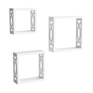 Decorative Floating Open Sided Cube Wall Shelves in White (Set of 3)