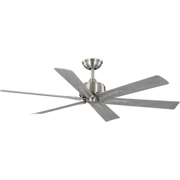 Progress Lighting Brazas 56 in. Indoor/Outdoor Brushed Nickel Transitional Ceiling Fan with Remote Included for Living Room