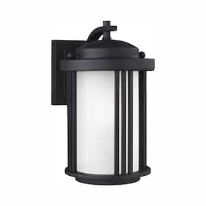 Crowell 1-Light Black Outdoor 10 in. Wall Lantern Sconce with LED Bulb