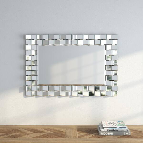 Southern Enterprises Medium Rectangle Tiled Mirror Finish With Black Trim Contemporary Mirror (35.5 in. H x 23.75 in. W)