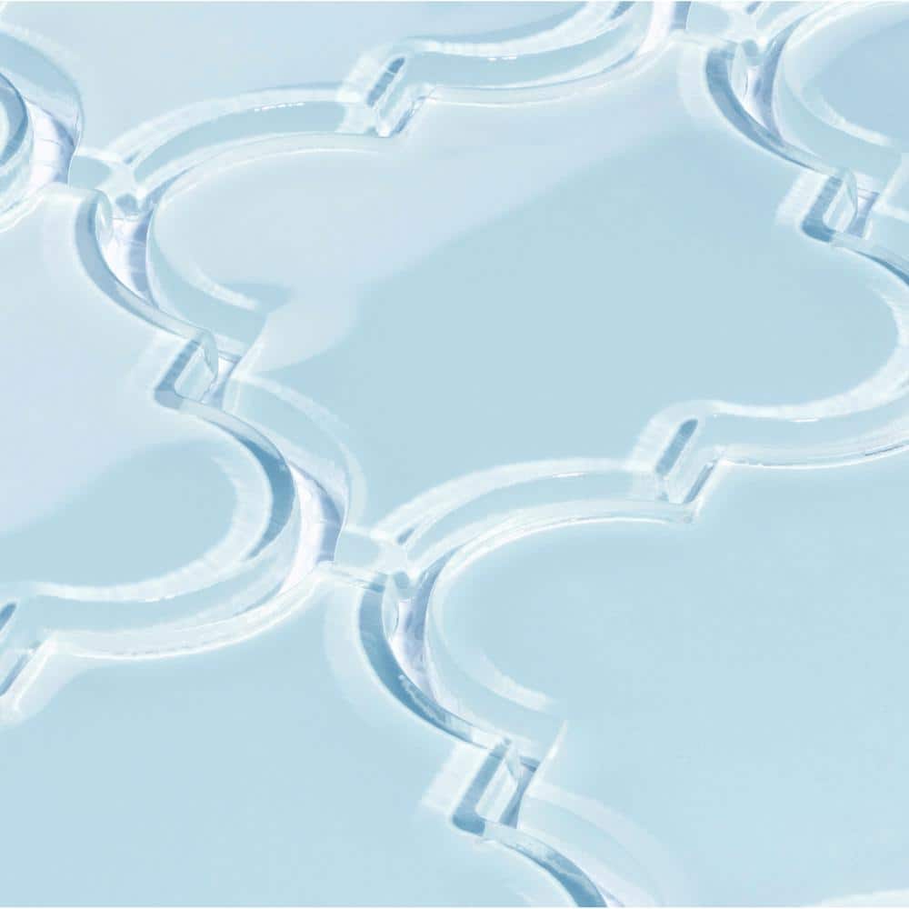 Morning Sky Blue Polished Glass Arabesque Mosaic Tile Sheet
