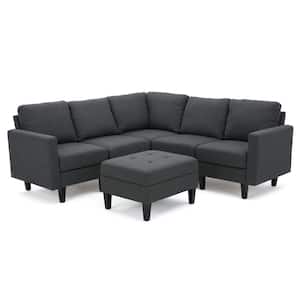 32 in. Square Arm 6-Piece Polyester L-Shaped Sectional Sofa in Oxford Gray
