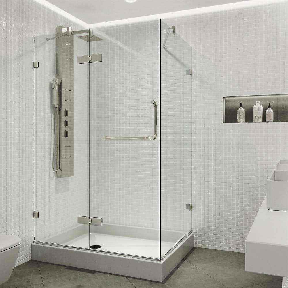 Monteray 48" x 32" Frameless Clear Glass Shower Enclosure with Brushed Nickel Hardware