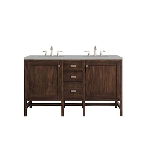 James Martin Vanities Addison 60 in. W x 23.5 in. D x 35.5 in. H Bath Vanity in Mid Century Acacia with Eternal Serena Quartz Top