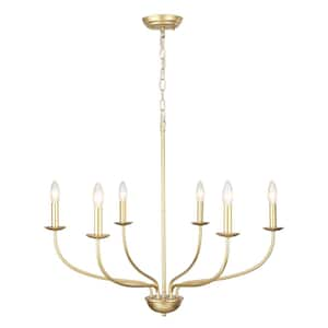 6-Light Gold Linear Chandelier for Dining Room, French Country Candlestick Chandelier