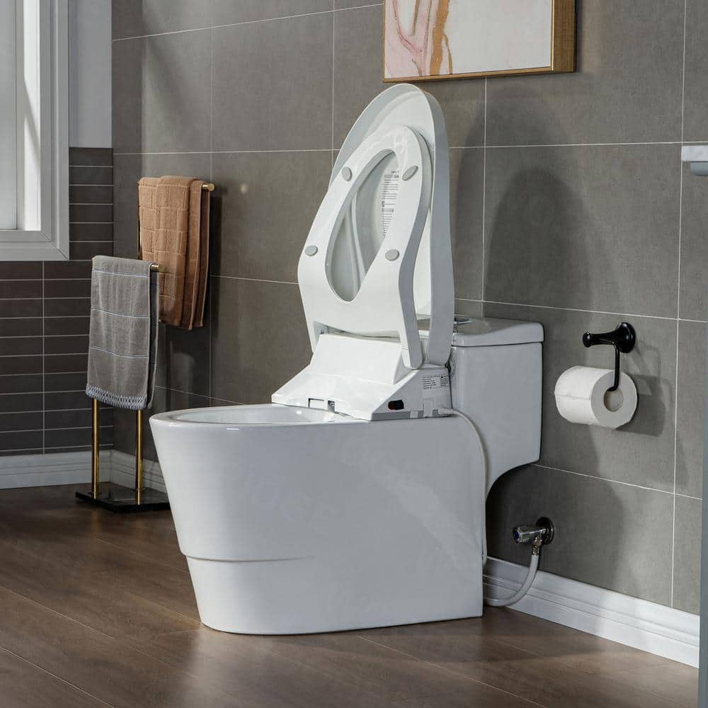 White Porcelain Elongated Dual Flush Smart Bidet Toilet