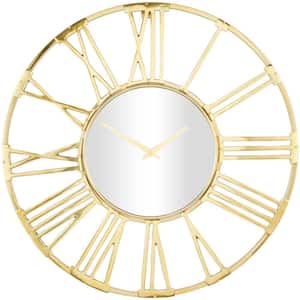 35 in. x 35 in. Gold Aluminum Metal Open Frame Geometric Wall Clock with Mirrored Glass Center