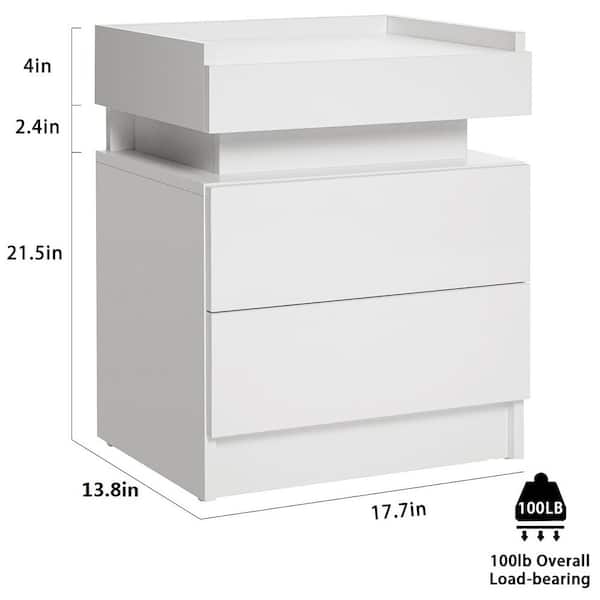 Hommpa LED 2-Drawer White Top Edge Nightstand 21.5 in. H x 17.7 in 