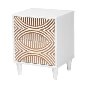 Louetta White and Natural Brown 2-Drawer Nightstand
