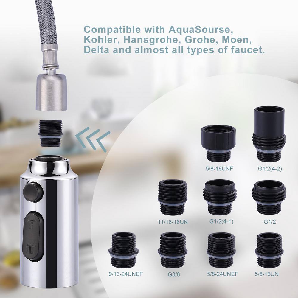Polished Chrome Kitchen Faucet Spray Head with 9 Adapters